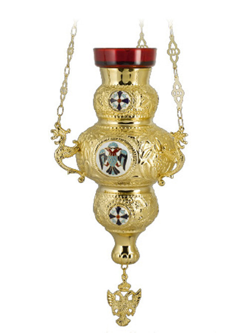 VIGIL LAMP CORFU TYPE GOLDENPLATED WITH ENAMEL 16x31